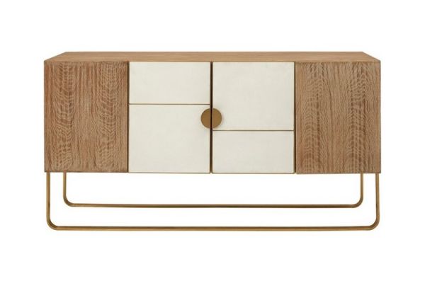 Modica Sideboard - Metal/Wood - L50 x W165 x H85 cm - White/Gold/Natural