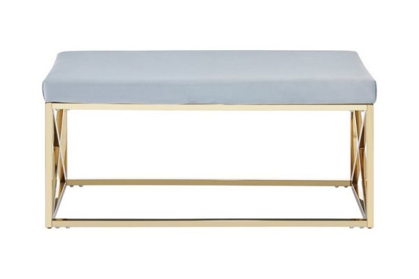 Allure Powder Blue Velvet and Gold Bench - Metal - L44 x W97 x H46 cm