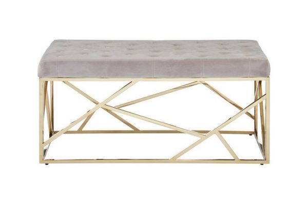 Allure Mink Velvet and Gold Finish Frame Bench - Metal/Textile - L44 x W97 x H46 cm