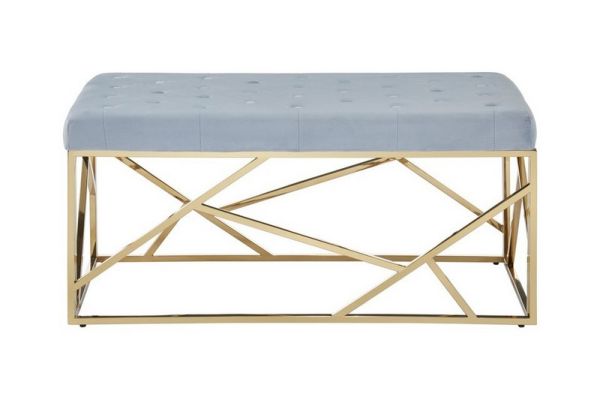 Allure Gold and Powder Blue Velvet Bench - Metal/Textile - L44 x W97 x H46 cm