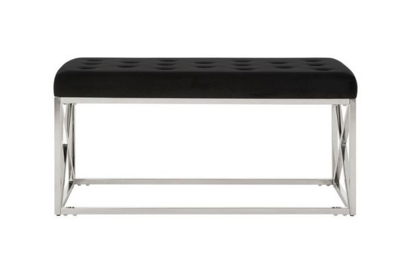 Allure Black Tufted Seat and Silver Finish Bench - Metal - L44 x W97 x H46 cm