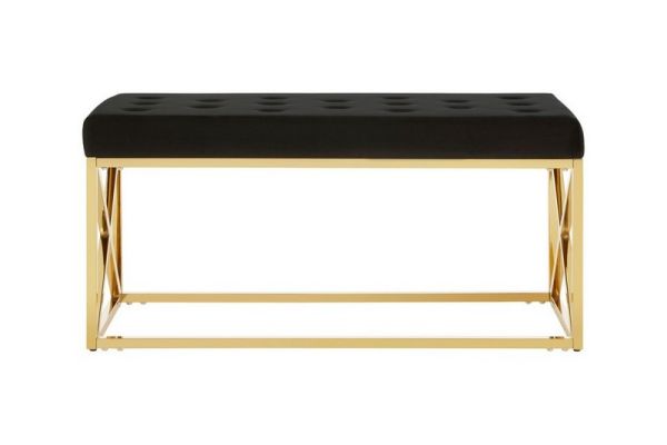 Allure Black Tufted Seat and Gold Finish Bench - Metal - L44 x W97 x H46 cm