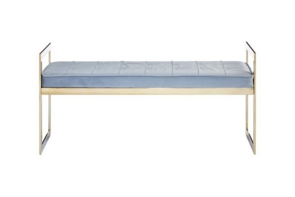 Allure Powder Blue and Gold Tufted Bench - Metal/Textile - L40 x W120 x H56 cm