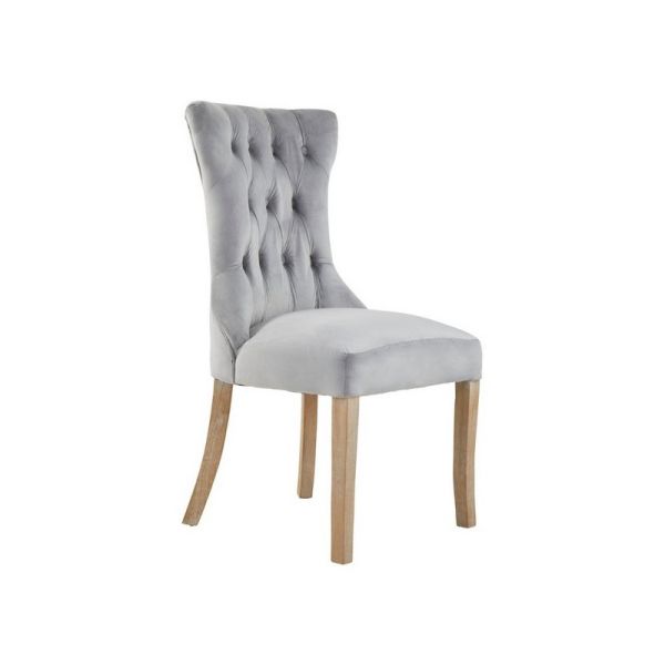 Kensington Townhouse Buttoned Dining Chair - Wood/Textile/Synthetic - L65 x W54 x H102 cm - Natural/Grey