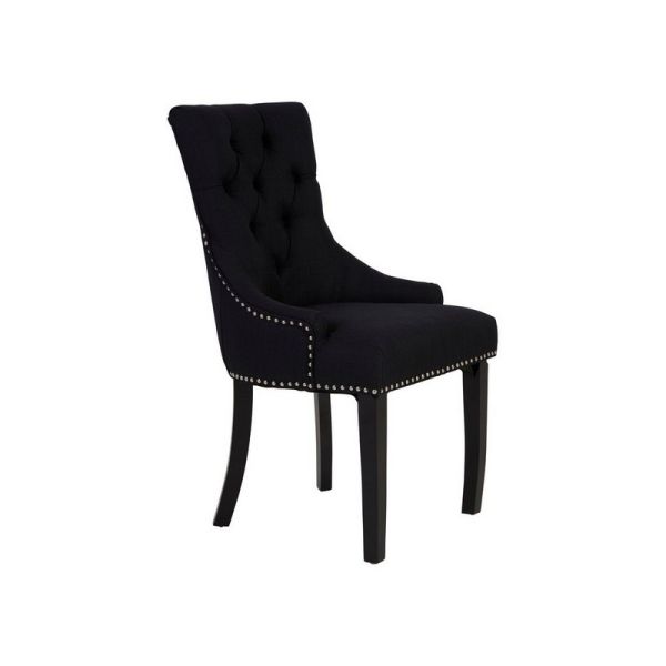 Kensington Townhouse Linen Studded Dining Chair - Wood/Textile/Synthetic - L63 x W56 x H98 cm - Black/Black