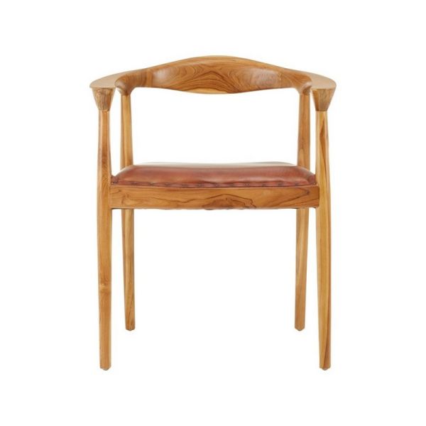 Kendari Open Back Leather Dining Chair - Wood/Textile - L52 x W62 x H77 cm - Natural/Brown