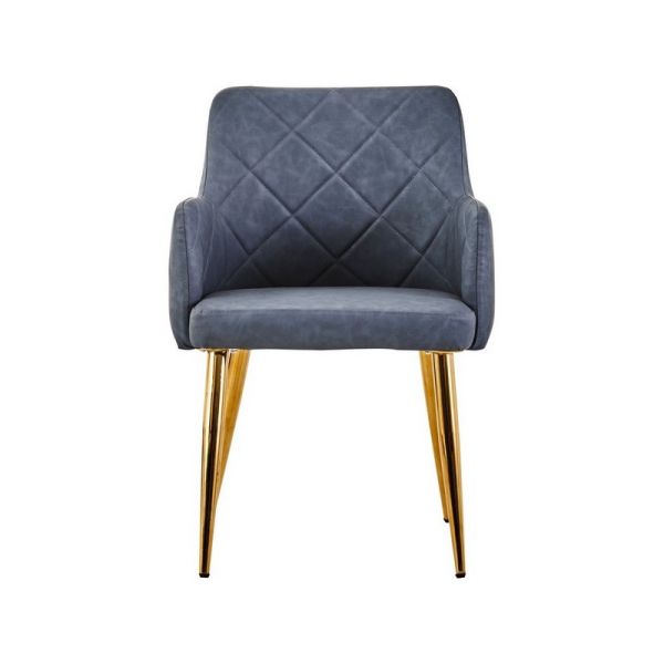 Tamzin Leather Effect Angular Dining Chair - Metal/Wood/Textile/Synthetic - L58 x W55 x H81 cm - Gold/Grey