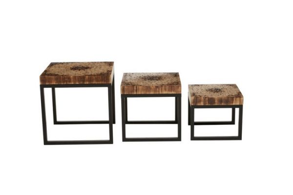 Malang Tables (Set of 3) - Metal/Wood - L58 x W58 x H60 cm - Black/Natural