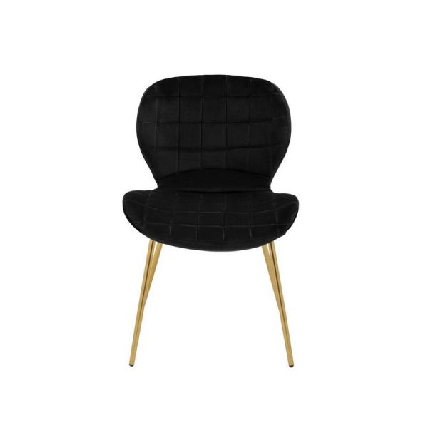 Warton Velvet Dining Chair - Metal/Wood/Textile/Synthetic - L57 x W52 x H79 cm - Black/Gold
