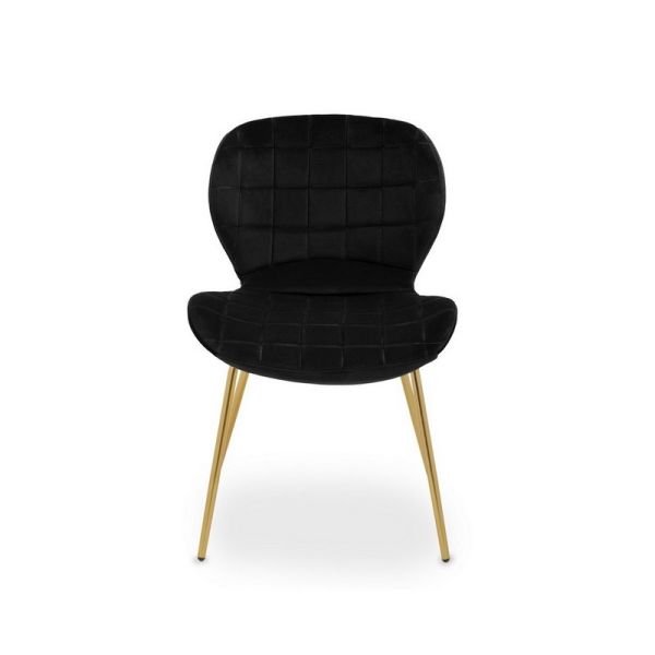 Warton Velvet Dining Chair - Metal/Wood/Textile/Synthetic - L57 x W52 x H79 cm - Black/Gold