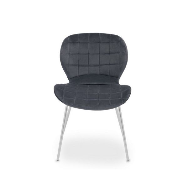 Warton Velvet Dining Chair - Metal/Wood/Textile/Synthetic - L57 x W52 x H79 cm - Silver/Grey