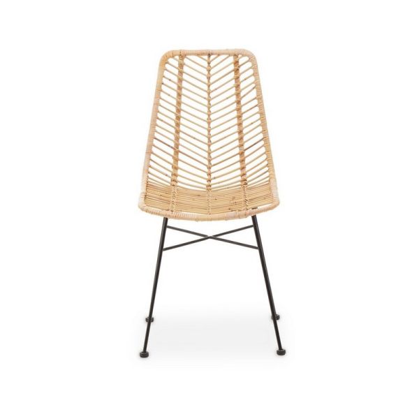 Manado Jawit Natural Rattan Dining Chair - Metal/Wood - L44 x W51 x H46 cm - Black/Natural