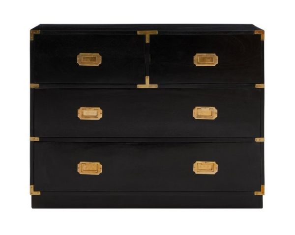 Sarter Four Drawer Chest - Mango Wood - L43 x W98 x H77 cm - Black/Gold