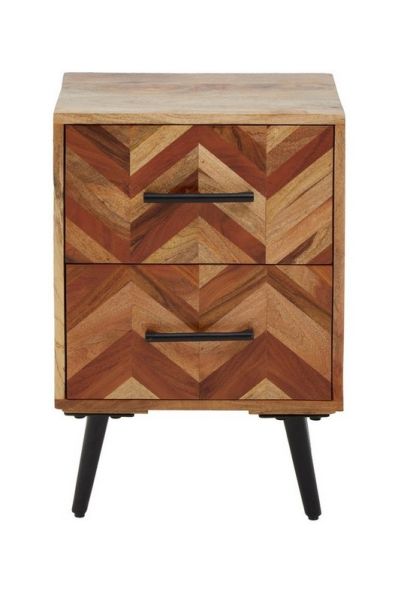 Boho Two Drawer Chest - Mango Metal/Wood - L30 x W40 x H60 cm - Black/Natural