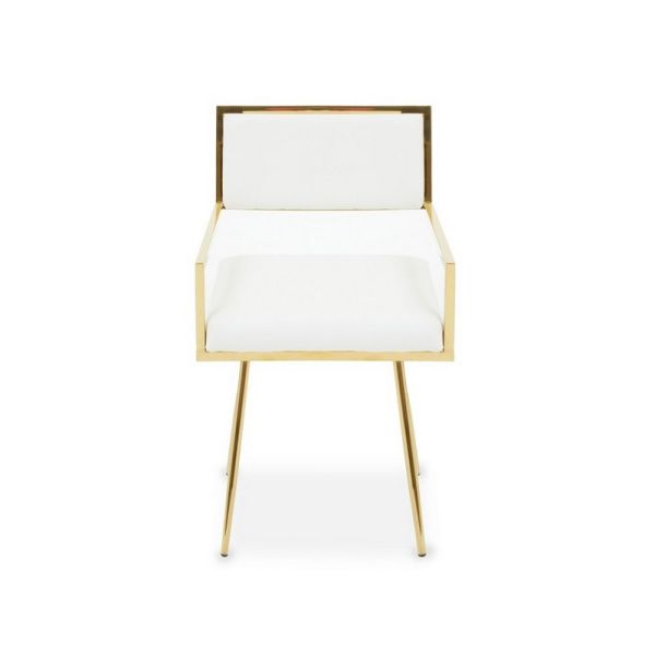 Azalea Faux Leather Dining Chair - Metal/Textile - L50 x W51 x H78 cm - Gold/Ivory