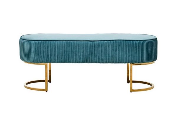Zamora Green Velvet Ottoman Bench with Golden Metal Legs - Wood/Synthetic/Textile - L46 x W121 x H45 cm