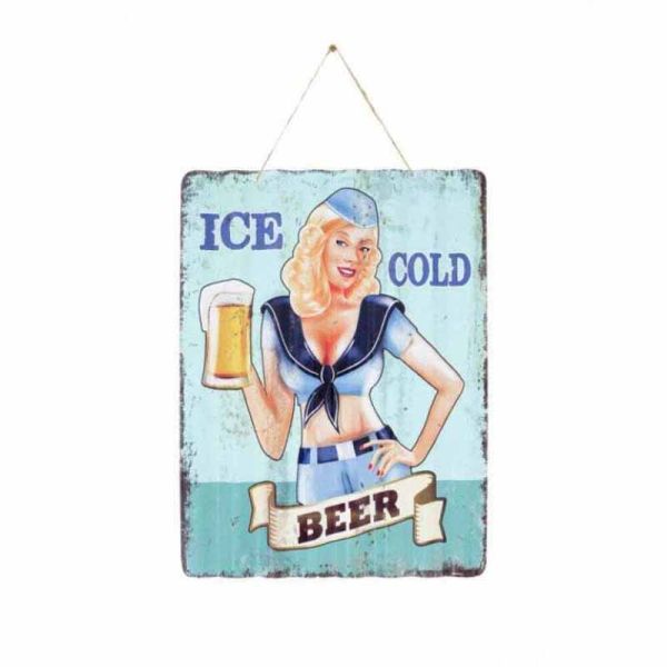 Corrugated Ice Cold Beer Slogan - Steel - W30 x H40 cm - Multicoloured