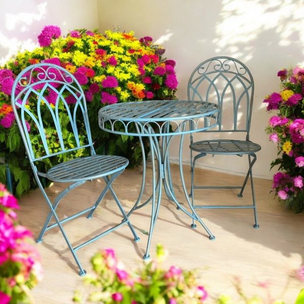 Garden Bistro Set - Metal - Blue