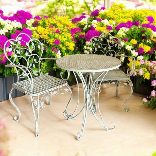 Garden Bistro Set - Metal - Grey