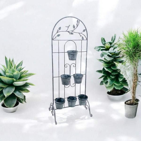Plant Stand - Metal - L38 x W50 x H126 cm - Stone Grey
