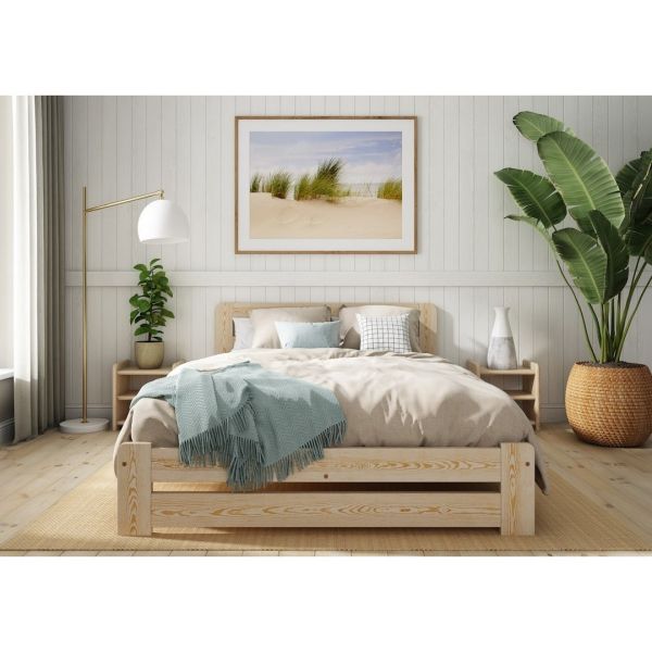 Small Double Size Bed Frame - Wood - L197 x W128 x H80 cm - Pine