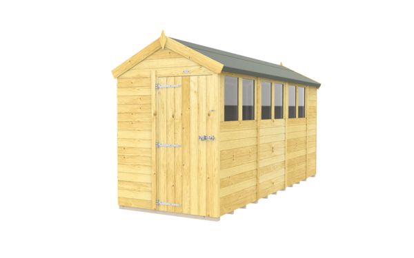5 x 14 Feet Apex Shed - Single Door With Windows - Wood - L417 x W147 x H217 cm