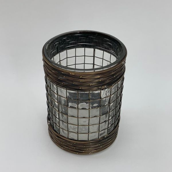 7 Inch Candle Holder - Glass/Metal Frame - L13 x W13 x H18 cm