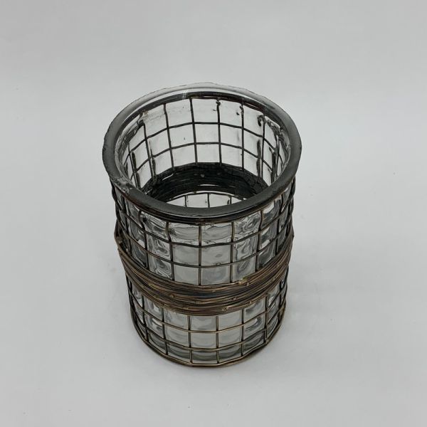 6 Inch Candle Holder - Glass/Metal Frame - L10 x W10 x H15 cm