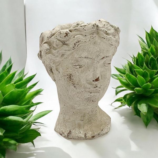 Outdoor Bust Pot Ornament - L17 x W19 x H26 cm - Cream Cement