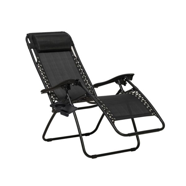 Royalcraft Zero Gravity Relaxer with Drinks and Phone Holder - Textylene/Steel - H111.5 x W65 x L70 cm - Black