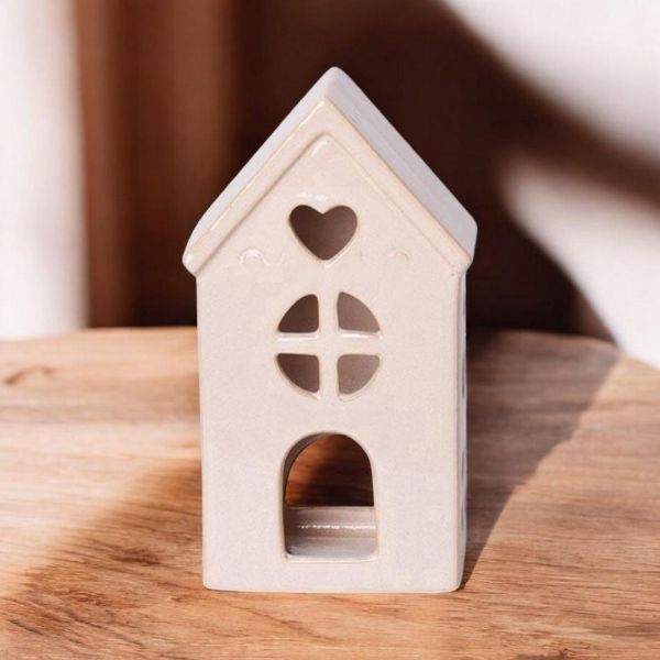 House Tealight Holder - Ceramic - L12 x W8 x H22 cm - Cream