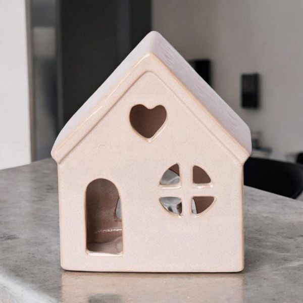 House Tealight Holder - Ceramic - L15 x W9 x H17 cm - Cream