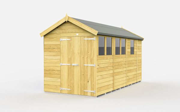 6 x 13 Feet Apex Shed - Double Door With Windows - Wood - L387 x W175 x H217 cm