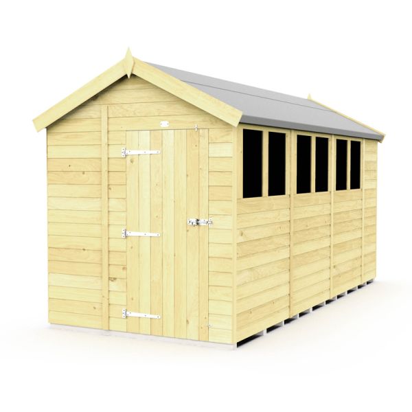 6 x 14 Feet Apex Shed - Single Door With Windows - Wood - L417 x W175 x H217 cm