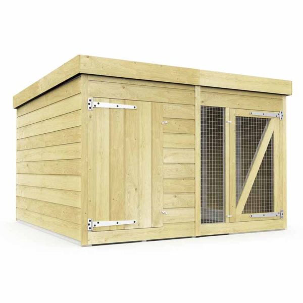 6ft x 6ft Dog Kennel and Run - Wood - L 185 x W 185 x H 127 cm