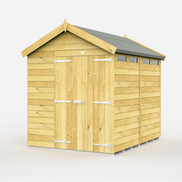 6 x 8 Feet Apex Security Shed - Double Door - Wood - L243 x W175 x H217 cm