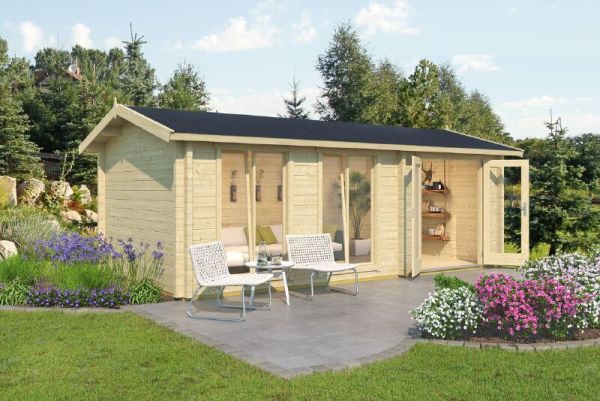 Shetland 2-Log Cabin, Wooden Garden Room, Timber Summerhouse, Home Office - L660 x W346.8 x H244.8 cm