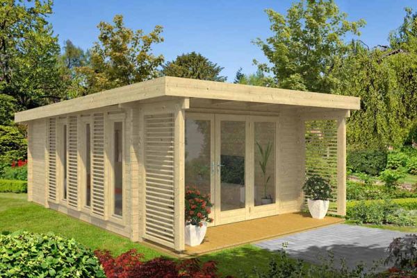 Exeter 1-Log Cabin, Wooden Garden Room, Timber Summerhouse, Home Office - L450 x W674 x H240.99 cm