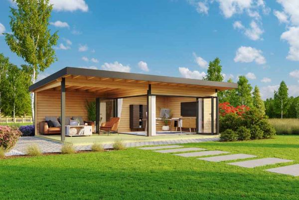 Domeo 10-Log Cabin, Wooden Garden Room, Timber Summerhouse, Home Office - L890 x W590 x H258.4 cm