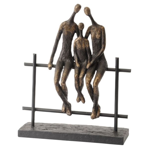 Duxford Bench Family of Three Sculpture - Stone/Polyresin/Iron - L9.4 x W24.4 x H30.2 cm - Bronze/Black