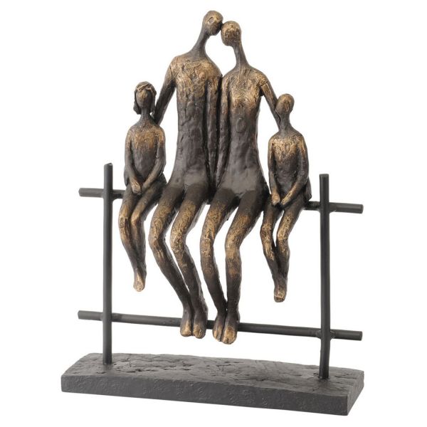 Duxford Bench Family of Four Sculpture - Stone/Polyresin/Iron - L8 x W25 x H31.2 cm - Bronze/Black