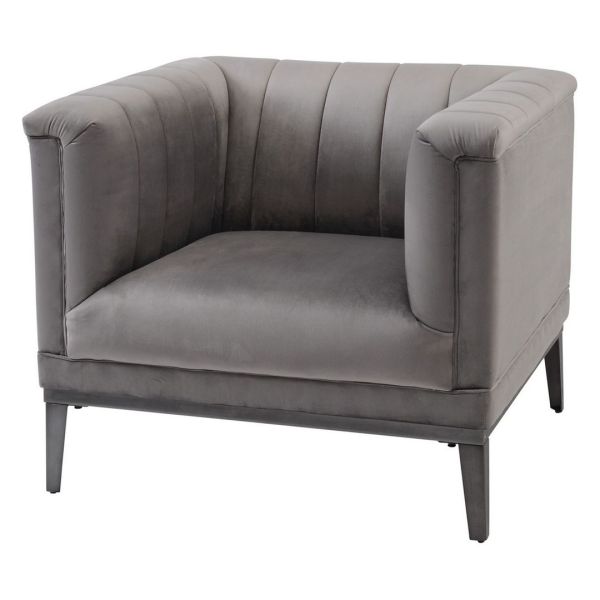 Belgravia Ribbed Occasional Chair - Plywood/Foam/Eucalyptus Wood - L82 x W89 x H73 cm - Dark Grey