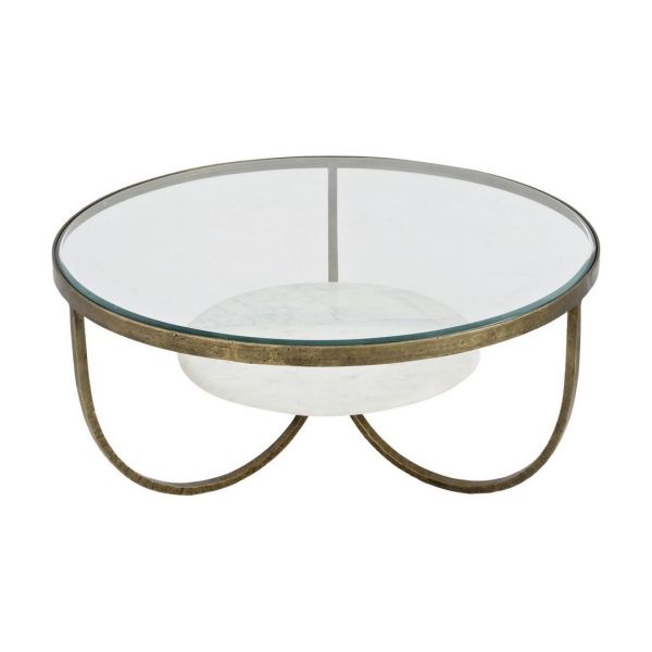 Nolita Coffee Table - Iron/Glass/Marble/MDF - L91.5 x W91.5 x H41 cm - Gold/White