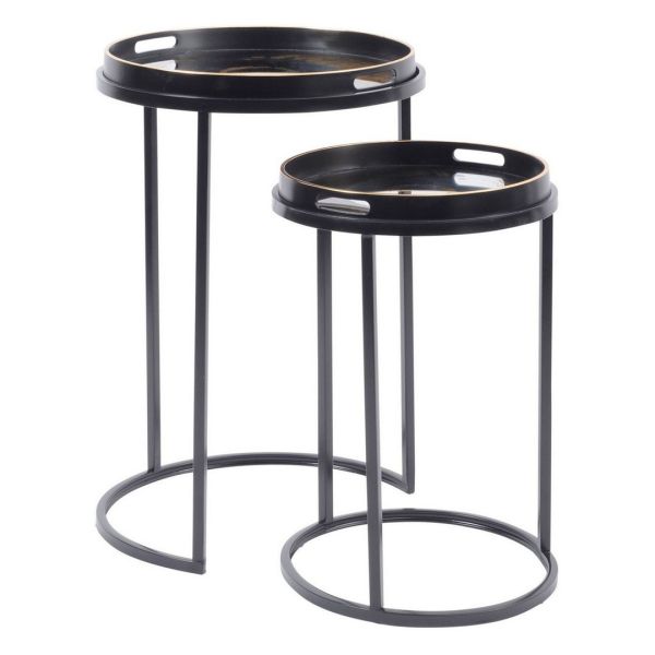 Swirl Tables (Set of 2) - Iron/GlaSS/Plastic - Black/Gold