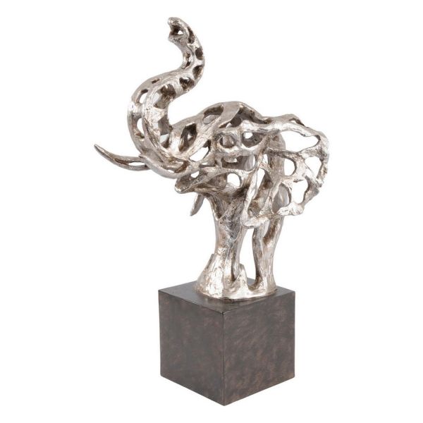 Addo Abstract Elephant Head Sculpture - Resin - L35 x W25 x H62 cm - Silver/Black