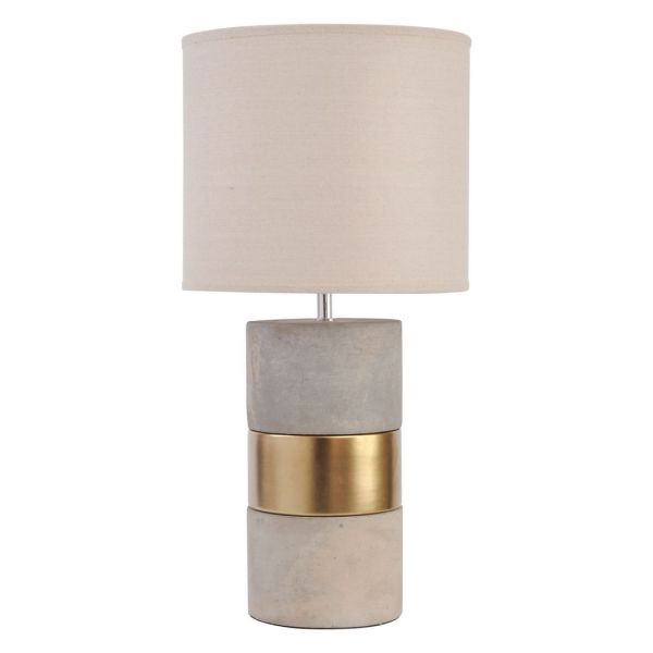 Table Lamp with Natural Shade E27 60W - Porcelain/Concrete/Linen - L30 x W30 x H62.5 cm - Grey/Gold