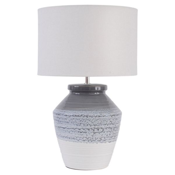 Skyline Table Lamp with Shade E27 60W - Porcelain/Linen/Iron - L38 x W38 x H59 cm - Grey/Ecru