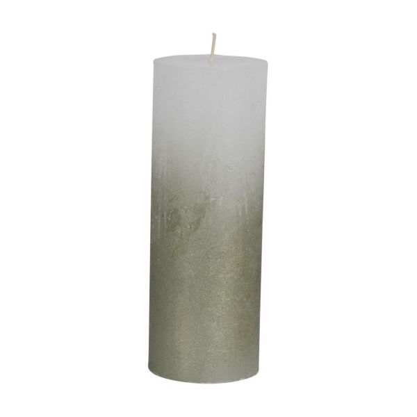 Pillar Candle With Metallic Ombre Base - Paraffin - L7 x W7 x H19 cm - Olive Green/White