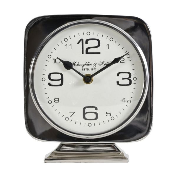 Vickery Square Mantel Clock on Stand - Aluminium - L18 x W9 x H20.5 cm - Silver Nickel