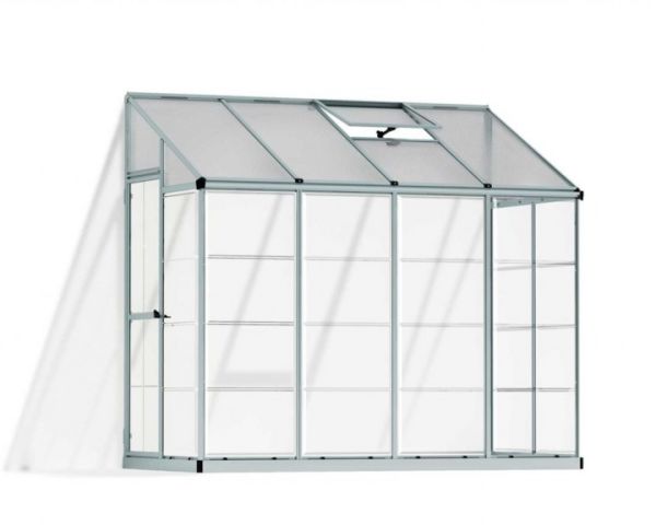 Lean To Greenhouse 8 x 4 - Silver Hybrid Polycarbonate - L243.8 x W123.8 x H224.7 cm - Silver